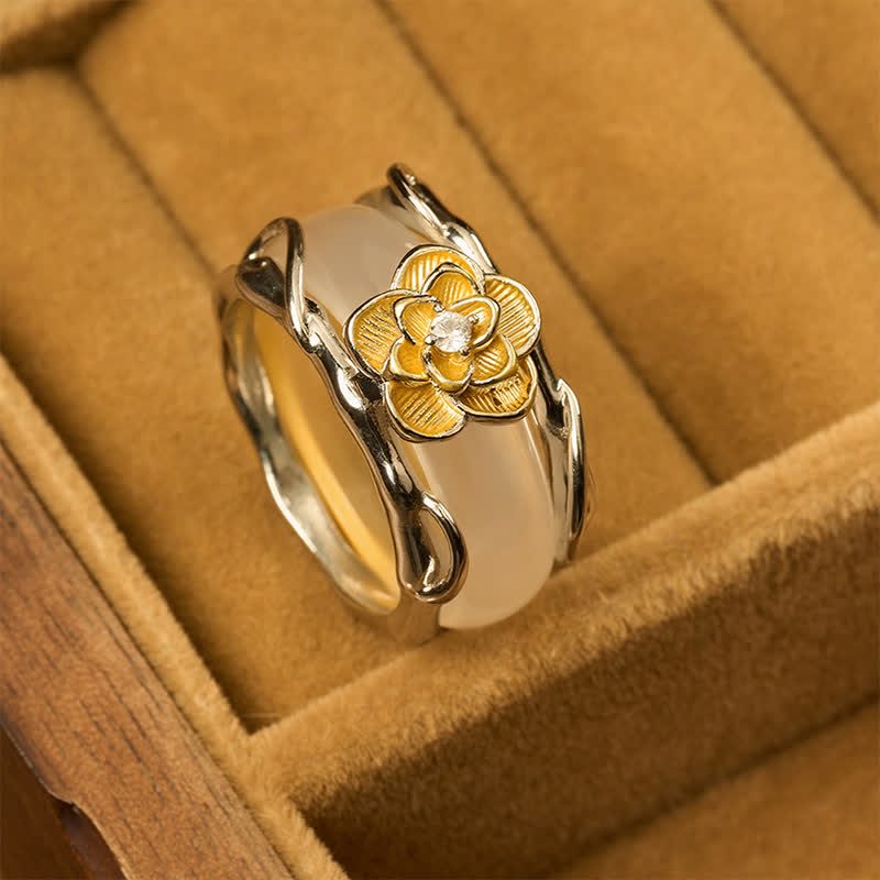 Buddha Stones Honey Yellow Chalcedony Osmanthus Dual-Wear Positivity Ring - image 3