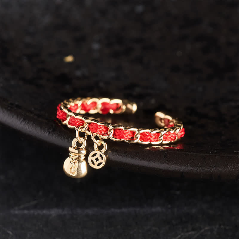 Buddha Stones Copper Red String Chinese Coin Good Fortune Fortune Pouch Open Ring - image 2