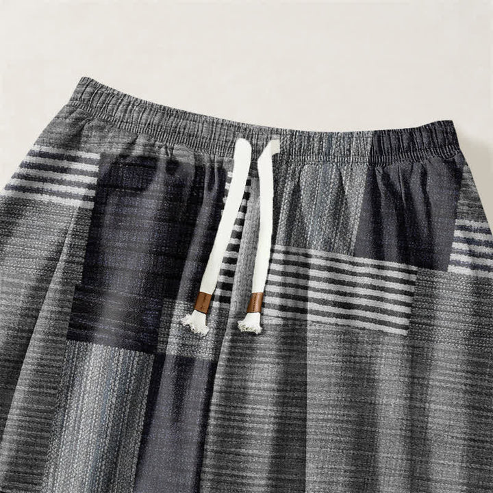 Buddha Stones Pure Cotton Patchwork Plaid Stripe Pattern Drawstring Men's Harem Pants With Pockets - image 15