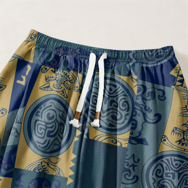 Buddha Stones Pure Cotton Tribal Medallion Patchwork Pattern Drawstring Men's Harem Pants With Pockets - image 9