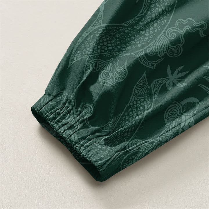 Buddha Stones Pure Cotton Mythic Dragon Auspicious Clouds Pattern Drawstring Men's Harem Pants With Pockets - image 16