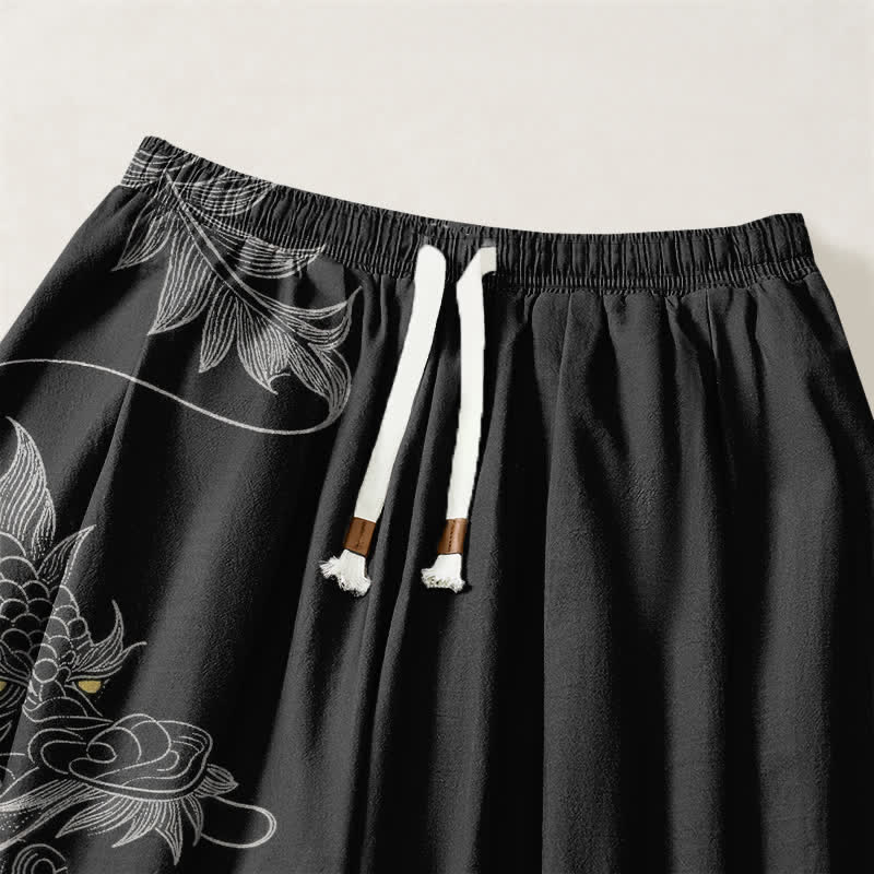 Buddha Stones Pure Cotton Eastern Dragon Pattern Drawstring Men's Harem Pants With Pockets - image 3