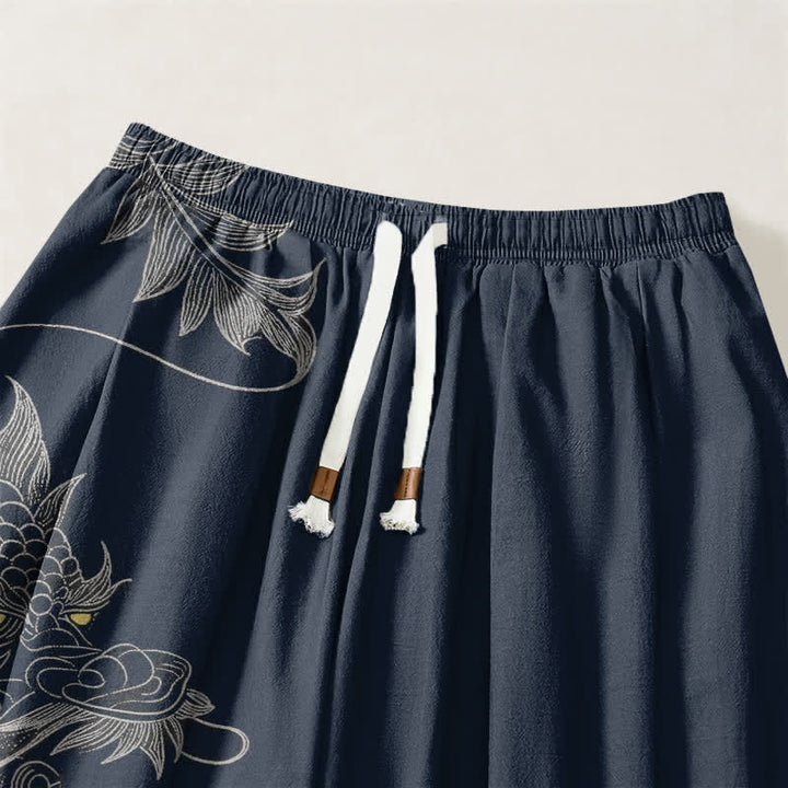 Buddha Stones Pure Cotton Eastern Dragon Pattern Drawstring Men's Harem Pants With Pockets - image 9