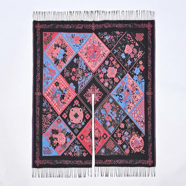 Buddha Stones Fall Winter Boho Floral Patchwork Tassel Women's Shawl - image 3