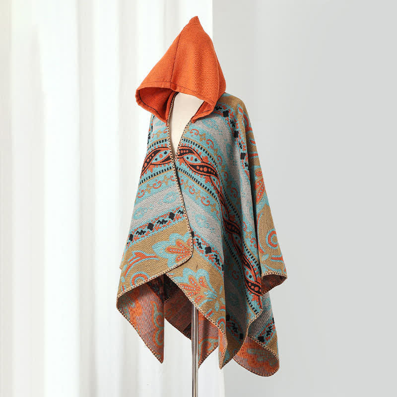 Buddha Stones Fall Winter Hooded Paisley Geometric Boho Women's Shawl - image 5