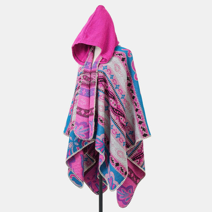Buddha Stones Fall Winter Hooded Paisley Geometric Boho Women's Shawl - image 26