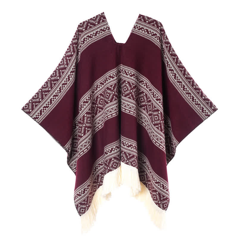 Buddha Stones Fall Winter Boho Geometric Stripe Tassel Women's Shawl - image 16