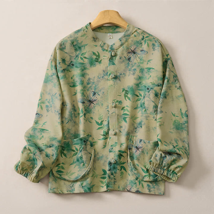 Buddha Stones Fall Winter Vintage Tang Style Mandarin Collar Floral Women's Jacket With Pocket - PaleGreen - US8-10, UK/AU12-14, EU40-42 (2XL) - image 8