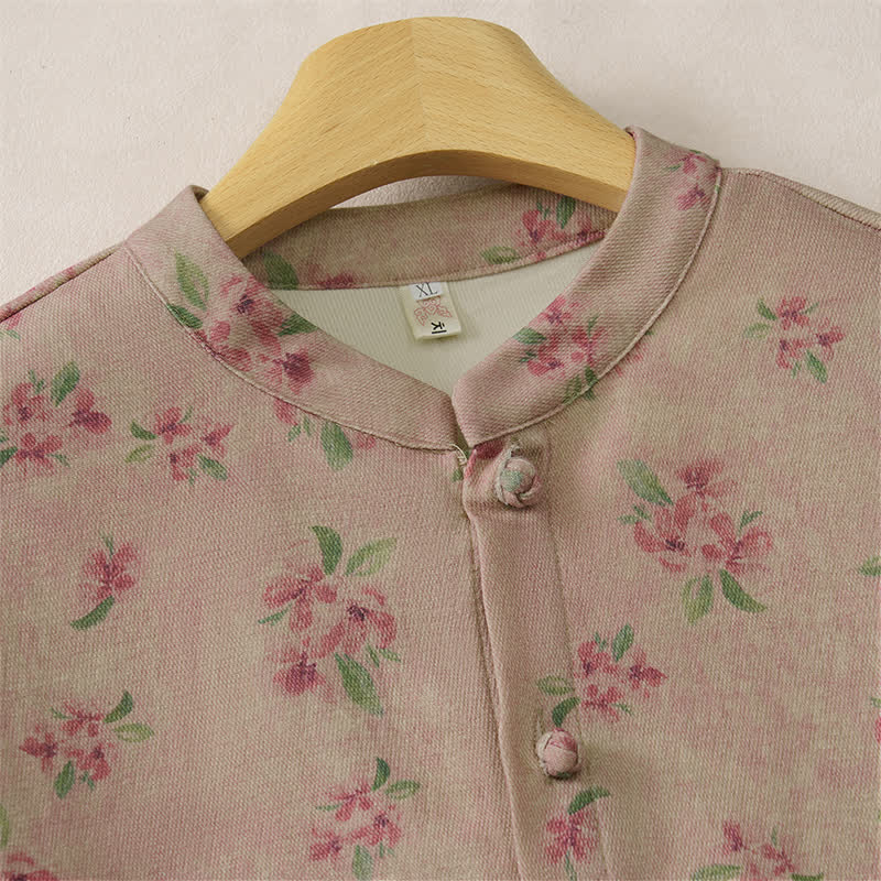 Buddha Stones Fall Winter Vintage Tang Style Mandarin Collar Floral Women's Jacket With Pocket - image 3