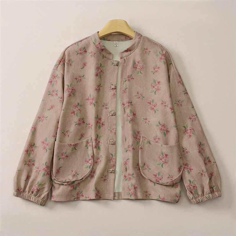 Buddha Stones Fall Winter Vintage Tang Style Mandarin Collar Floral Women's Jacket With Pocket - image 1
