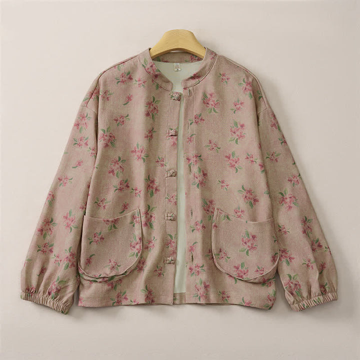 Buddha Stones Fall Winter Vintage Tang Style Mandarin Collar Floral Women's Jacket With Pocket - image 1