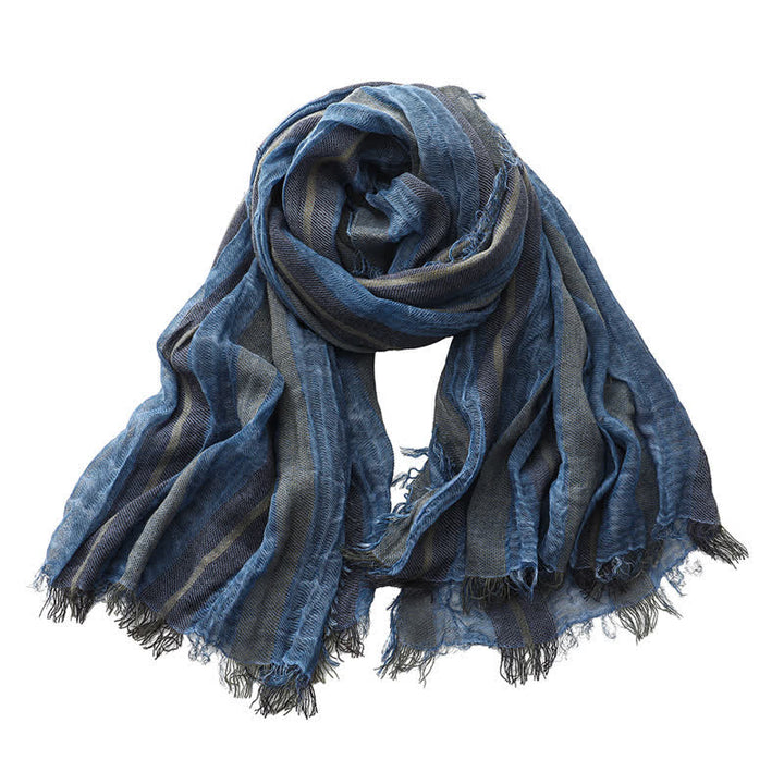 Buddha Stones Spring Fall Relaxed Gauzy Striped Travel Ready Men's Scarf - Navy - image 0
