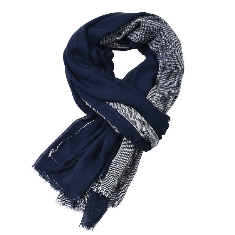 Buddha Stones Spring Fall Two-Colored Woven Tassel Men's Scarf - Navy - image 0