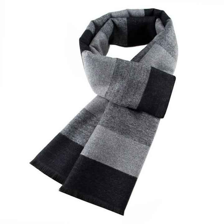 Buddha Stones Fall Winter Classic Charcoal Stripe Fringe Men's Scarf - Black - image 1