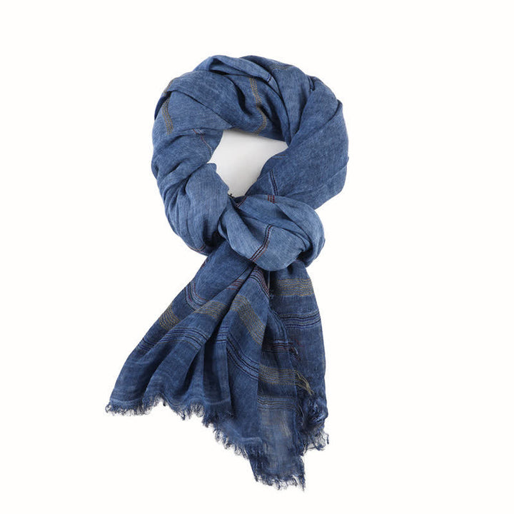 Buddha Stones Spring Fall Vintage Striped Tassel Travel Men's Scarf - SteelBlue - image 8