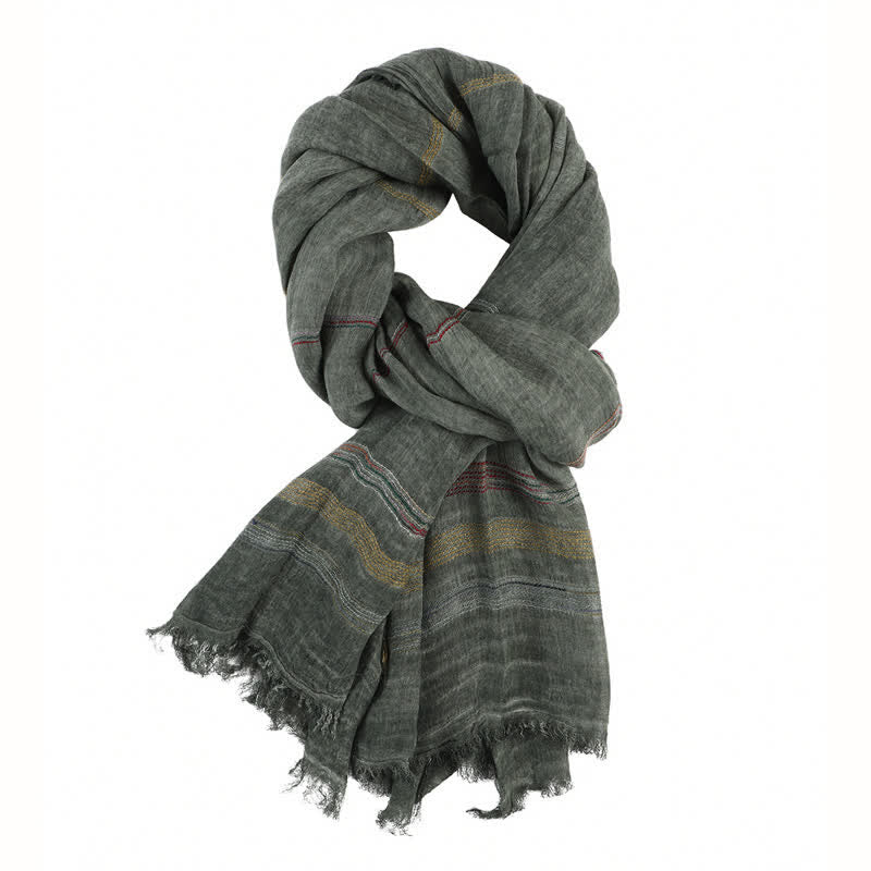 Buddha Stones Spring Fall Vintage Striped Tassel Travel Men's Scarf - DarkOliveGreen - image 0