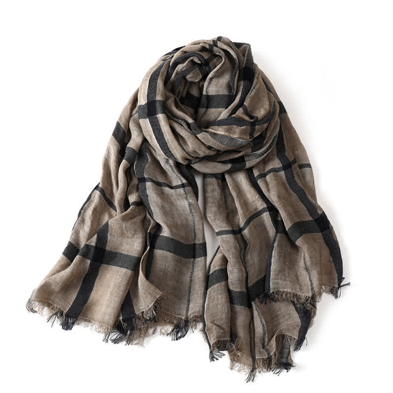 Buddha Stones Spring Fall Urban Plaid Lightweight Fringe Men's Scarf - image 1