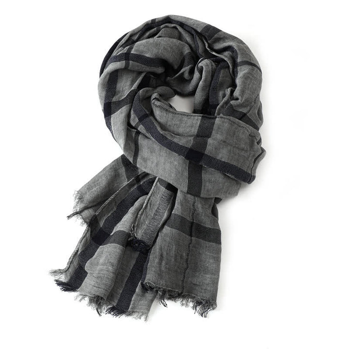 Buddha Stones Spring Fall Urban Plaid Lightweight Fringe Men's Scarf - Gray - image 5