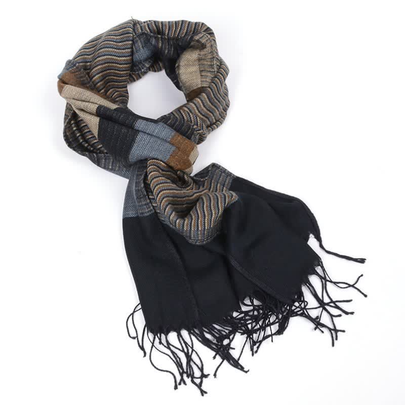 Buddha Stones Fall Winter Contrast Panel Casual Tassel Men's Scarf - image 1