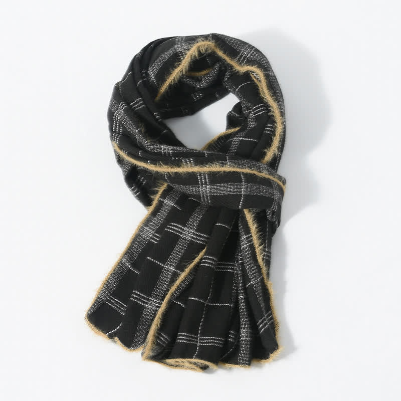 Buddha Stones Fall Winter Plaid Fringe Cozy Knit Men's Scarf - Black - image 1