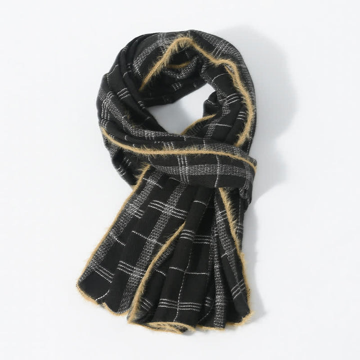 Buddha Stones Fall Winter Plaid Fringe Cozy Knit Men's Scarf - Black - image 1