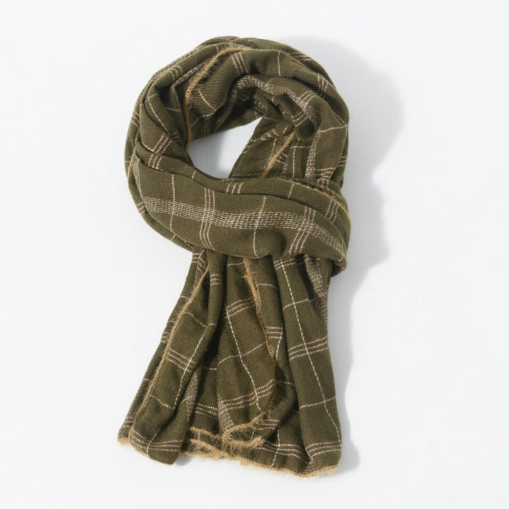 Buddha Stones Fall Winter Plaid Fringe Cozy Knit Men's Scarf - DarkOliveGreen - image 7