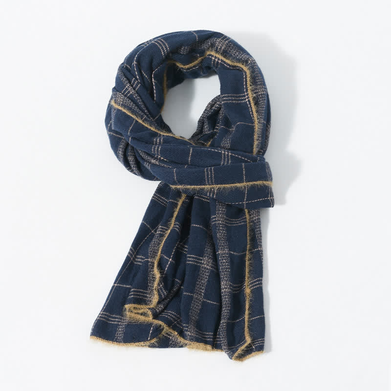 Buddha Stones Fall Winter Plaid Fringe Cozy Knit Men's Scarf - MidnightBlue - image 4