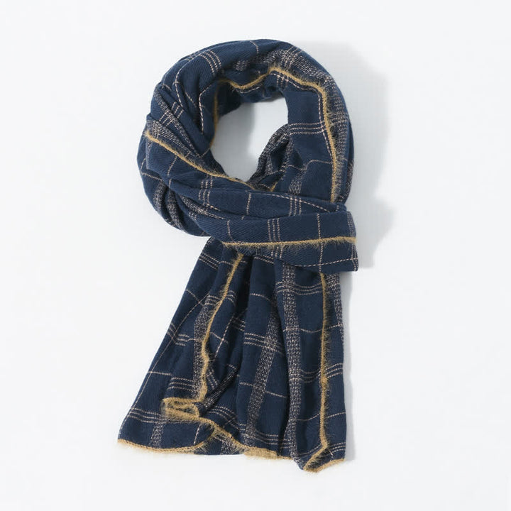 Buddha Stones Fall Winter Plaid Fringe Cozy Knit Men's Scarf - MidnightBlue - image 4