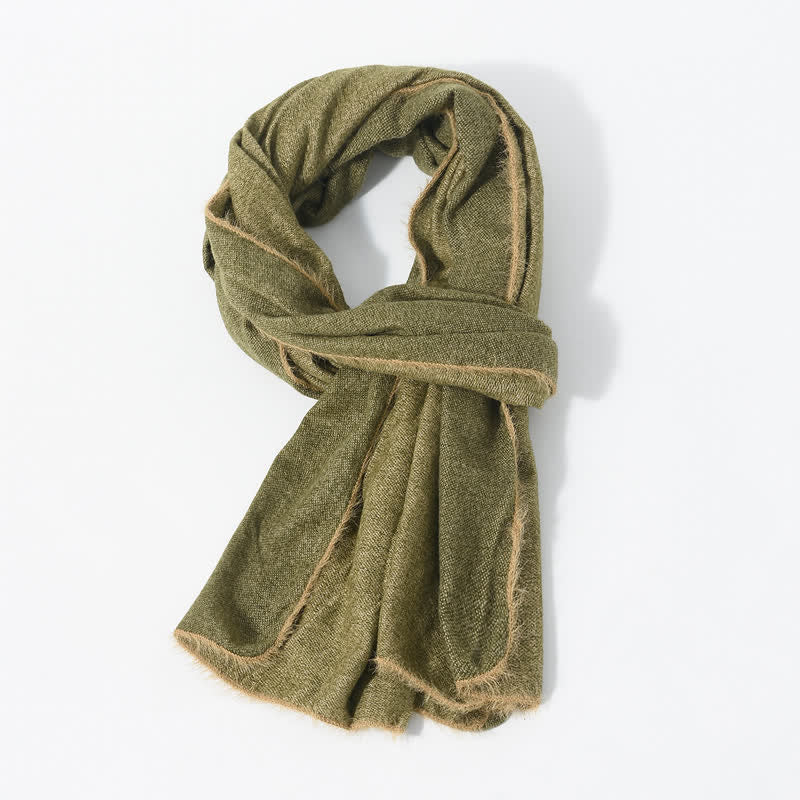 Buddha Stones Fall Winter Soft Drape Fringe Edge Men's Scarf - OliveDrab - image 7