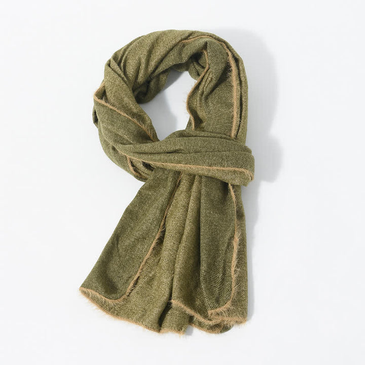 Buddha Stones Fall Winter Soft Drape Fringe Edge Men's Scarf - OliveDrab - image 7