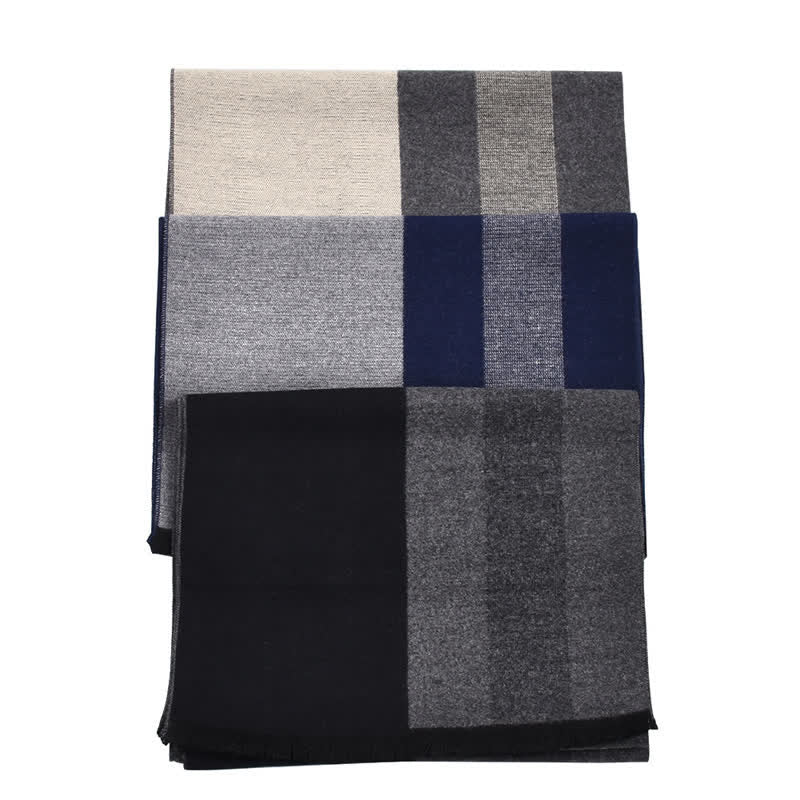 Buddha Stones Fall Winter Color Block Stripe Tassel Cozy Men's Scarf - image 9
