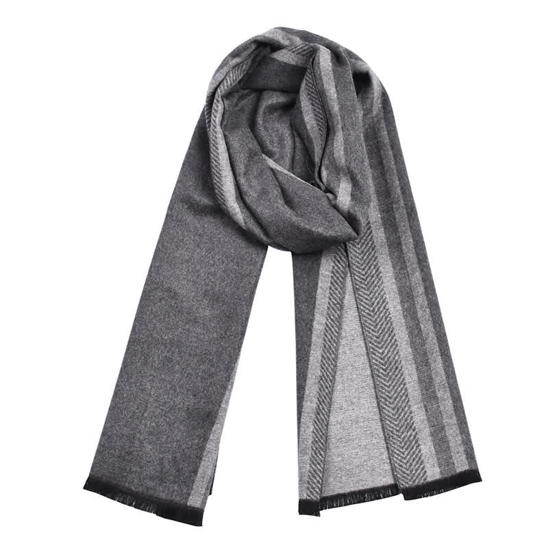 Buddha Stones Fall Winter Minimalist Striped Edge Cozy Tassel Men's Scarf - image 1