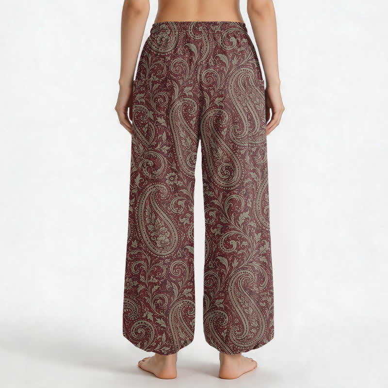 Buddha Stones Cotton Vintage Paisley Pattern Women's Elastic Waist Harem Pants With Side Pockets - image 9