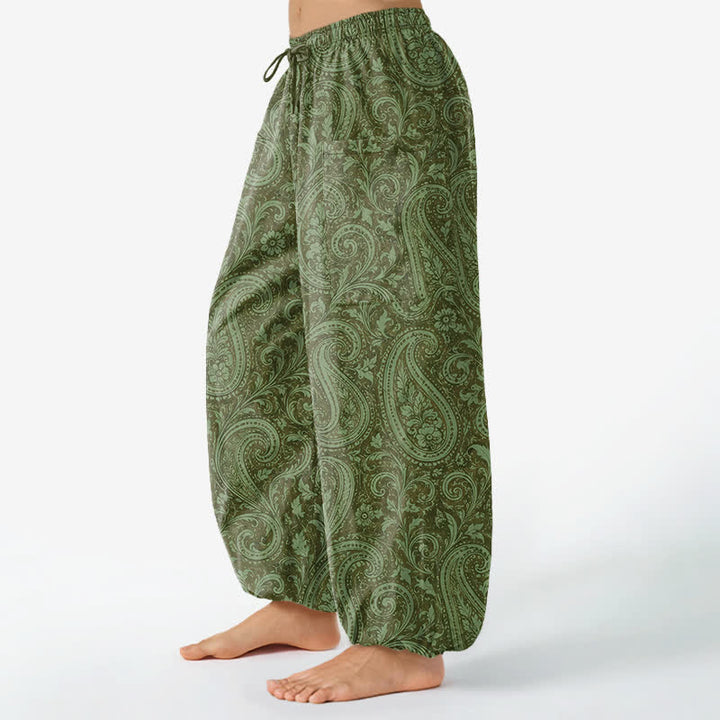 Buddha Stones Cotton Vintage Paisley Pattern Women's Elastic Waist Harem Pants With Side Pockets - image 11