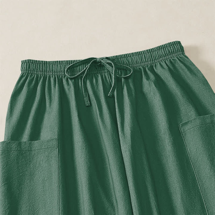 Buddha Stones Cotton Lotus Leaf Wave Pattern Women's Elastic Waist Harem Pants With Side Pockets - image 5