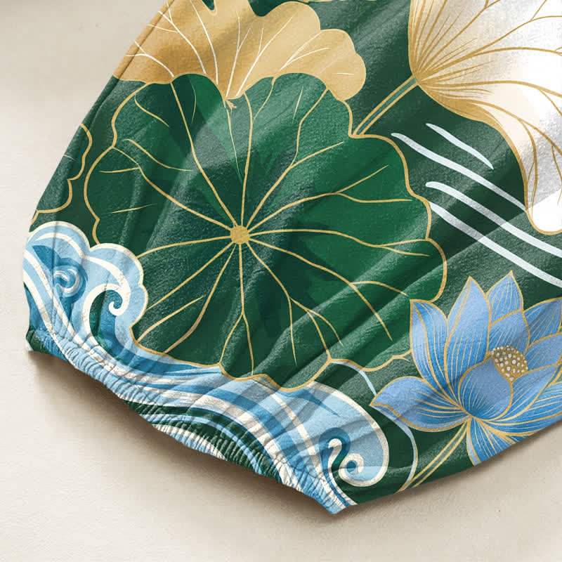 Buddha Stones Cotton Lotus Leaf Wave Pattern Women's Elastic Waist Harem Pants With Side Pockets - image 6