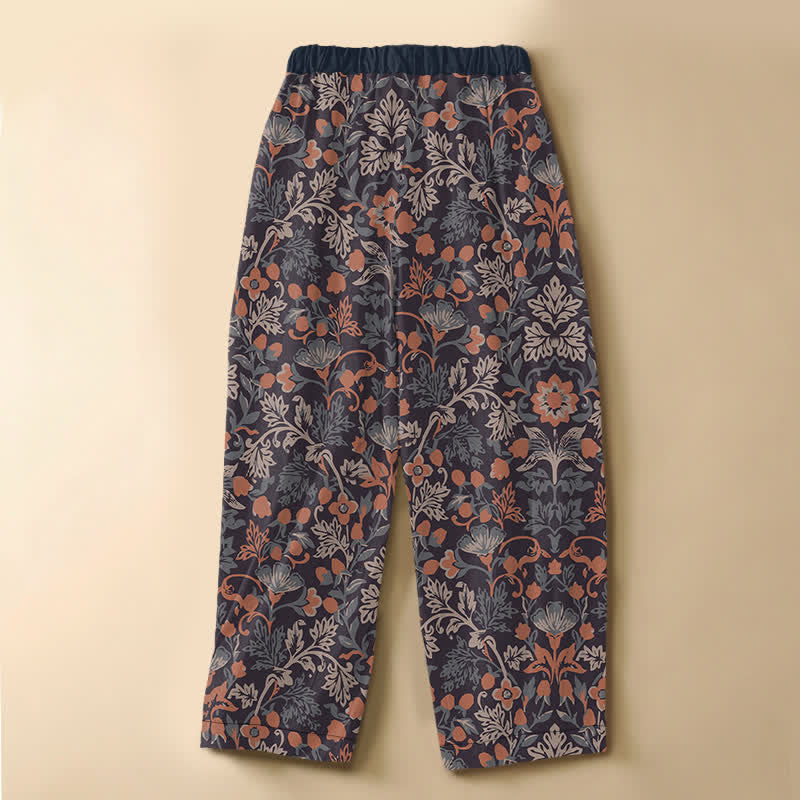 Buddha Stones Pure Cotton Bohemian Floral Vine Pattern Frog Button Women's Elastic Waist Harem Pants With Pockets - image 1
