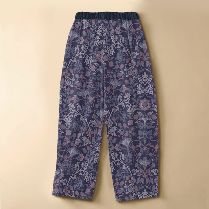 Buddha Stones Pure Cotton Bohemian Floral Vine Pattern Frog Button Women's Elastic Waist Harem Pants With Pockets - image 6
