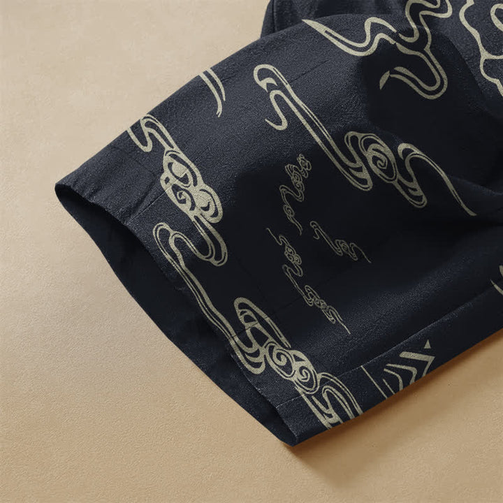 Buddha Stones Pure Cotton Vintage Mountain Cloud Pattern Frog Button Women's Elastic Waist Harem Pants With Pockets - image 3