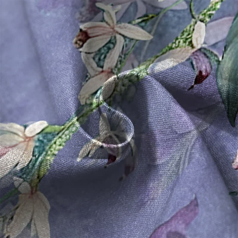Buddha Stones Pure Cotton Watercolor Floral Hummingbird Pattern Frog Button Women's Elastic Waist Harem Pants With Pockets - image 4