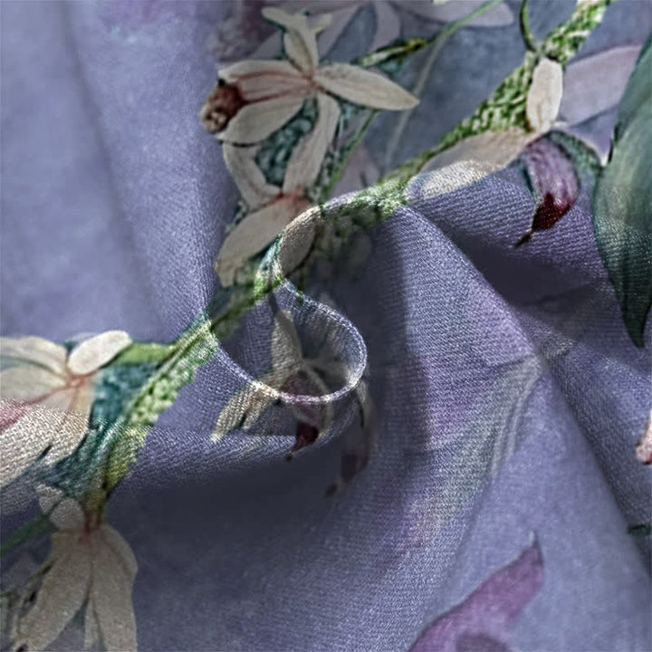 Buddha Stones Pure Cotton Watercolor Floral Hummingbird Pattern Frog Button Women's Elastic Waist Harem Pants With Pockets - image 4