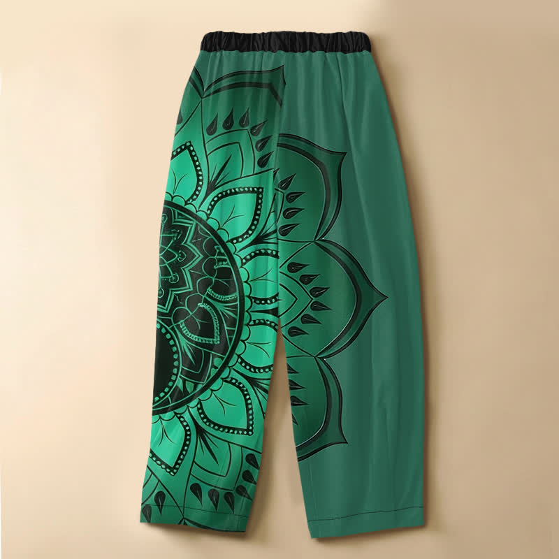 Buddha Stones Pure Cotton Bohemian Mandala Floral Pattern Frog Button Women's Elastic Waist Harem Pants With Pockets - image 6
