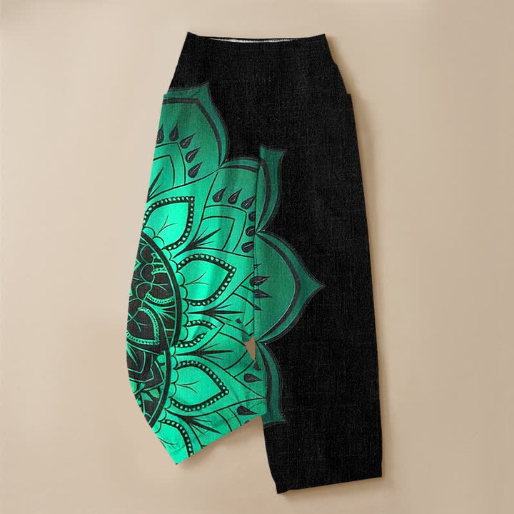 Buddha Stones Cotton Bohemian Mandala Floral Pattern Pleated Elastic Waist Women's Harem Pants With Pockets - image 3