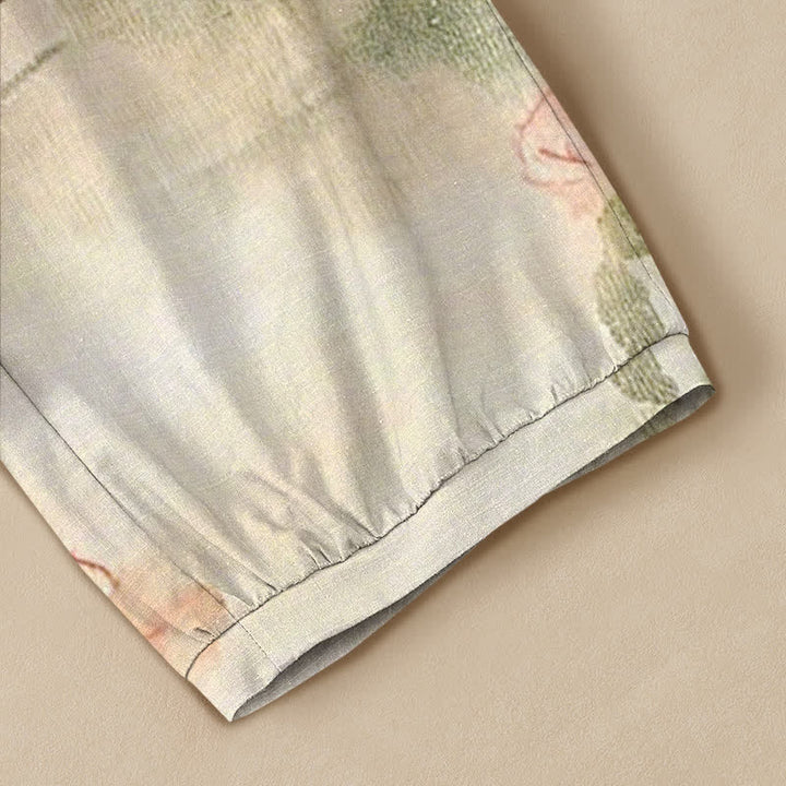 Buddha Stones Cotton Watercolor Floral Butterfly Pattern Pleated Elastic Waist Women's Harem Pants With Pockets - image 5