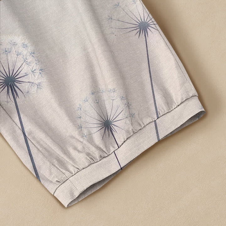 Buddha Stones Cotton Playful Cat Dandelion Pattern Pleated Elastic Waist Women's Harem Pants With Pockets - image 5