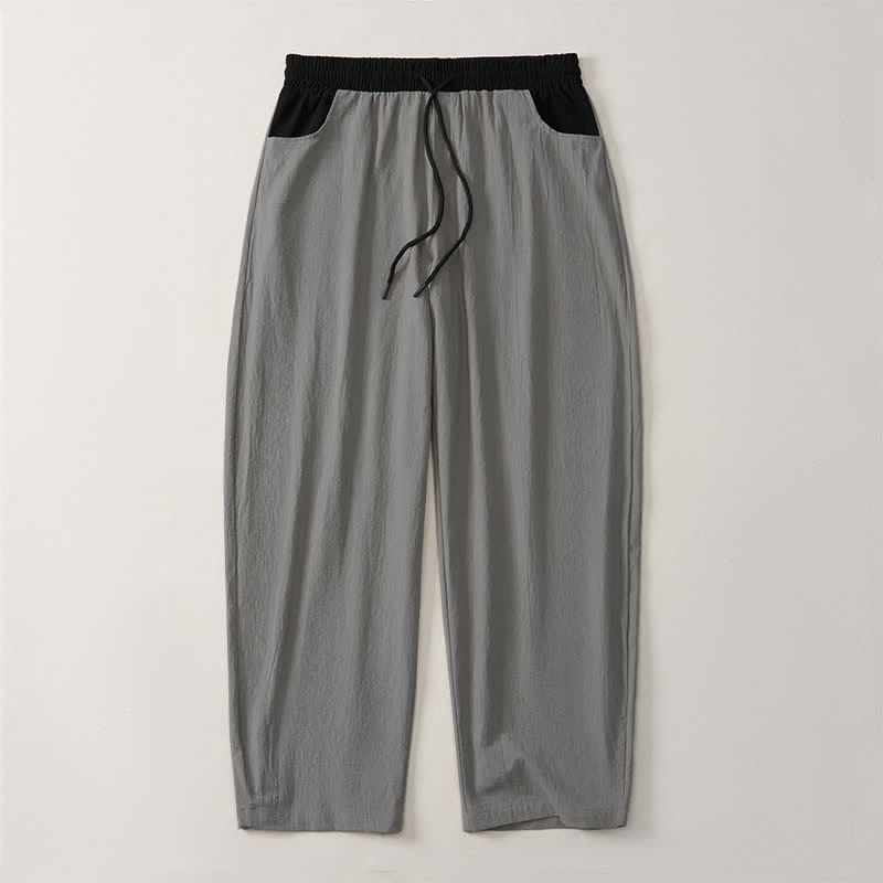Buddha Stones Spring Summer Casual Color Block Drawstring Solid Cotton Linen Long Pants Men's Straight Leg Pants With Pockets - image 12