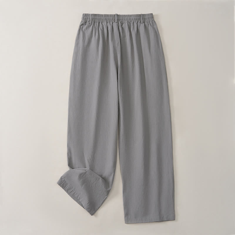 Buddha Stones Spring Summer Classic Decorative Buttons Drawstring Solid Long Pants Men's Straight Leg Pants With Pockets - image 12