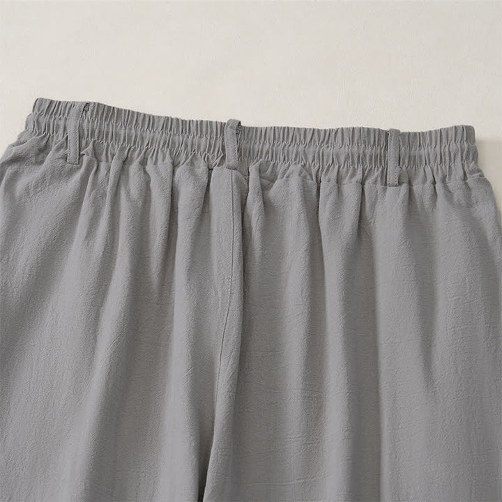 Buddha Stones Spring Summer Classic Decorative Buttons Drawstring Solid Long Pants Men's Straight Leg Pants With Pockets - image 14