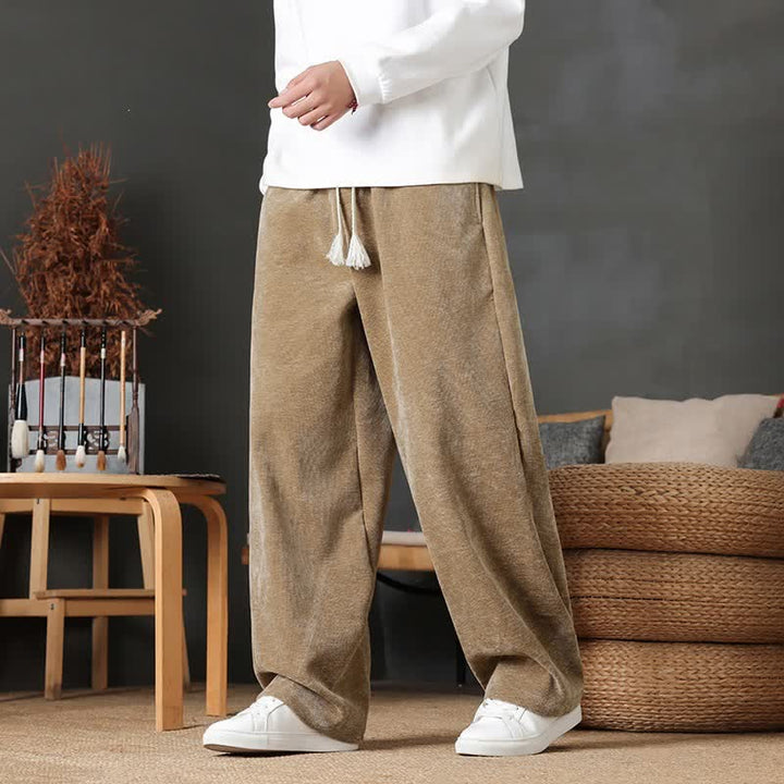 Buddha Stones Fall Winter Casual Drawstring Solid Color Long Pants Men's Straight Leg Pants With Pockets - DarkKhaki - US/UK/AU46，EU56 (5XL) - image 0