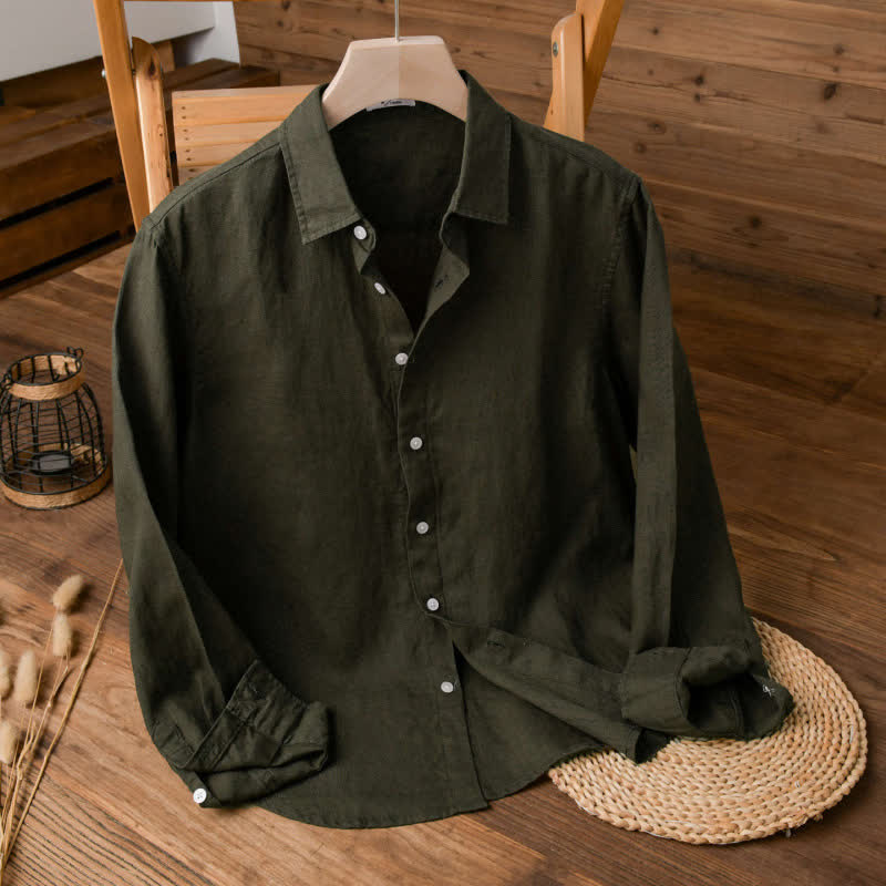 Buddha Stones Spring Fall Casual Minimalist Button-Up Solid Men's Long Sleeve Shirts - DarkOliveGreen - US/UK/AU42，EU52 (3XL) - image 16